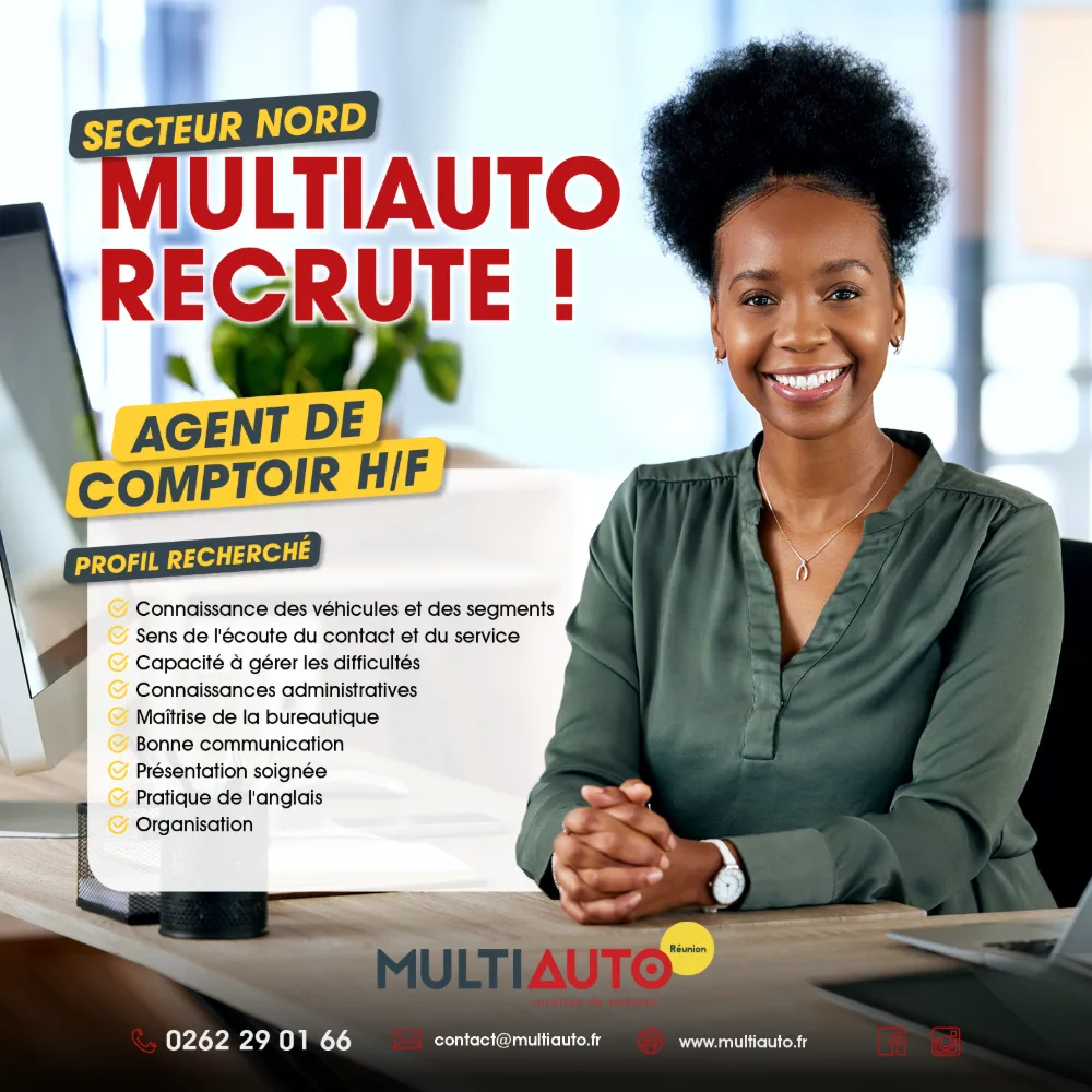 MultiAuto recrute un agent de comptoir H/F, secteur Nord de La Réunion